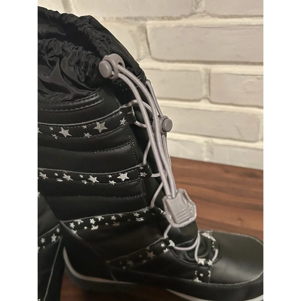 Lands End Youth Stars‎ Black Winter Snow Boots Size 5M Insulated Waterproof